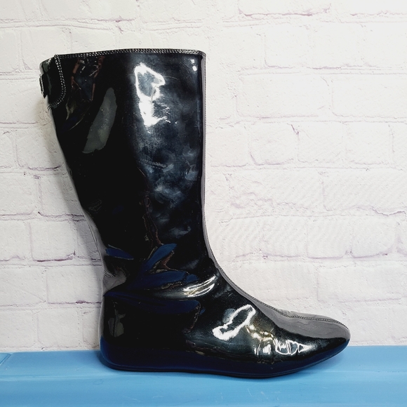 black patent leather rain boots